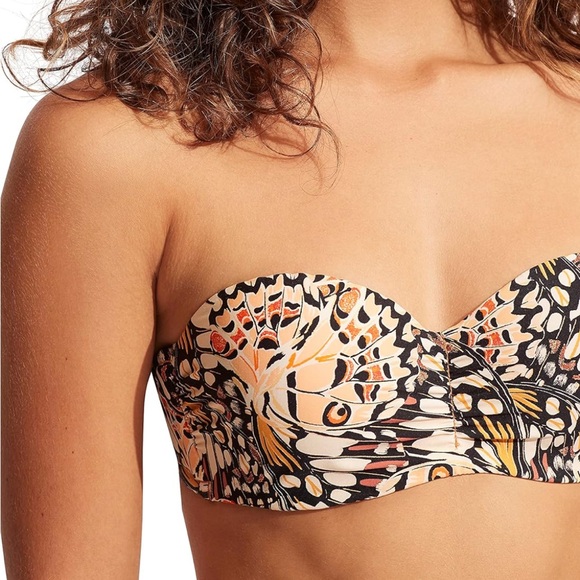 SEAFOLLY underwire push up bikini top bustier bandeau take flight mandarin NWT - Picture 3 of 5